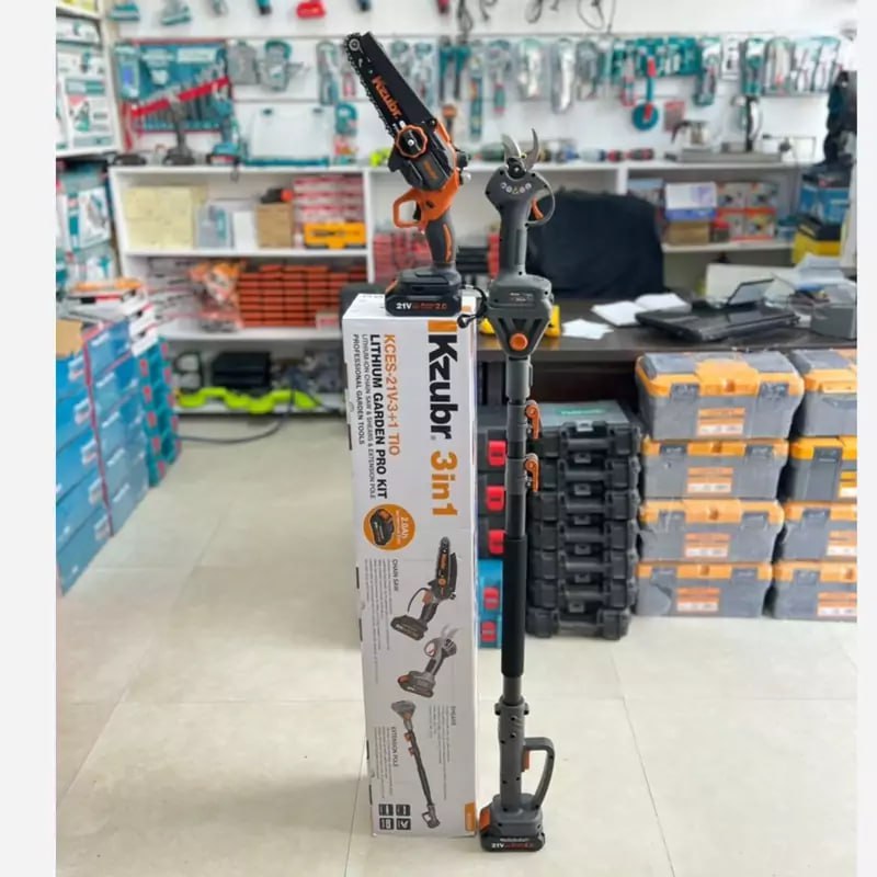 ست دو قلو قیچی واره شارژی زوبر همراه دسته تلسکوپی مدل 1+KCES-21V-3+